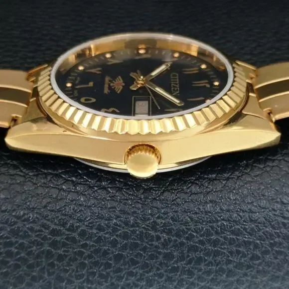 Vintage 1970 Citizen Automatic Mens Gold Watch W/daydate & Black accents - Picture 5 of 10